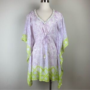 Nimo with Love Bianca Kaftan Swimsuit Coverup NWT Purple Green Shell Detail Sz S